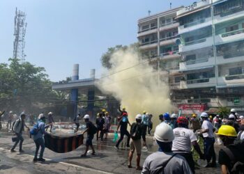 Police fired teargas and stun grenades